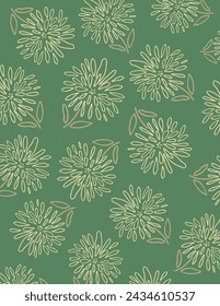 flowers patterns on green background for branding package, fabric print, wallpaper, social media post, doodle, notes, book covers, wall decor, art print, etc.