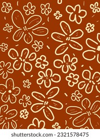 Flowers patterns on orange brick color. aesthetic for wallpaper, wall decor, templates covers, art prints