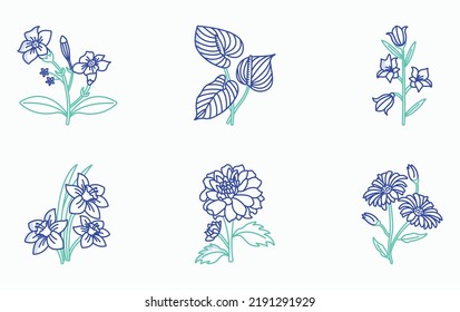 Flowers and petals icon set