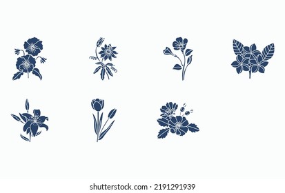 Flowers and petals icon set