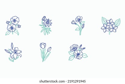 Flowers and petals icon set