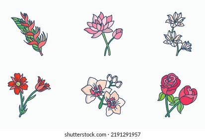 Juego de iconos de flores y pétalos