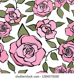 flowers pink roses seamless pattern 