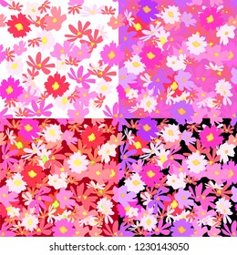 Flowers pink and white background seamless. Vector