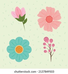 flowers and plant spring icons set