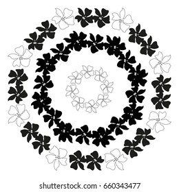Flowers planted in a circle, black and white