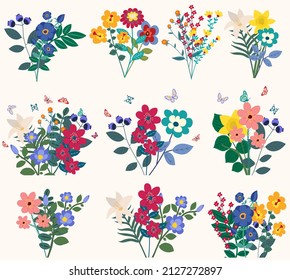 flowers, plants bouquet flat design 