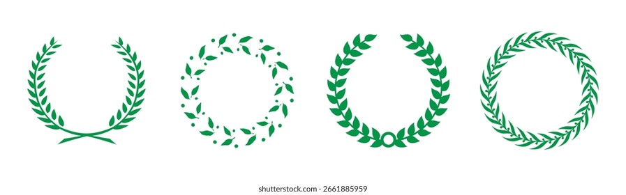 Flores y plantas elemento Vector. Conjunto de Vector de corona verde. Ilustración vectorial de corona de laurel eps 10