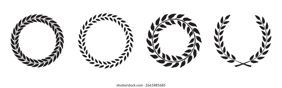 Flores y plantas elemento Vector. Conjunto de Vector de corona. Ilustración vectorial de corona de laurel eps 10