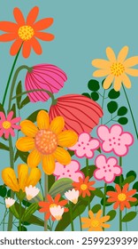 Flowers, plants, floral hand drawing line art vector illustration background, botanical design for banner, artprint, poster, cards, cover.