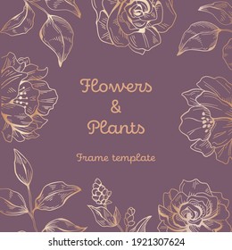 Plantilla de marco de flores y plantas