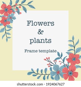 Plantilla de marco de flores y plantas