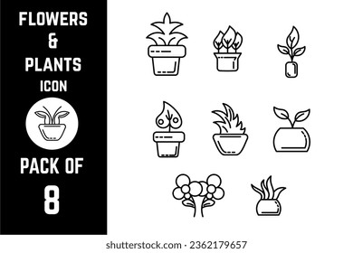 Flores y plantas plantilla de vector de lineares de paquete de iconos