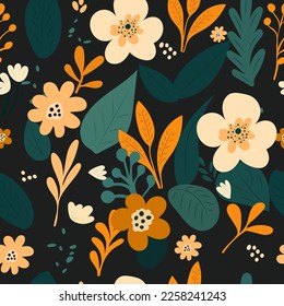 flowers, plants on a dark background in a flat style