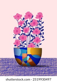 Flowers and plants on pots, vases hand drawn vector illustration. Floral, greenery trendy design for card, print, poster, wall art and background.