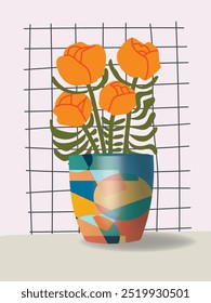 Flowers and plants on pots, vases hand drawn vector illustration. Floral, greenery trendy design for card, print, poster, wall art and background.