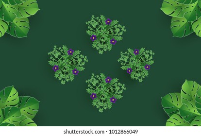 flowers and plants with paper art design. beautiful spring. 