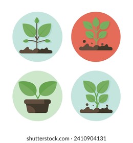 Flowers and plants seedling process flat icons set isolated vector illustration.