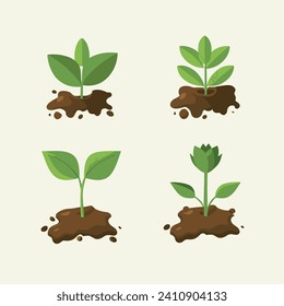 Flowers and plants seedling process flat icons set isolated vector illustration.