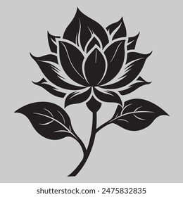 Flores plantas silueta Vector aislado. Conjunto de iconos de flores, negro Flor aislada en blanco, Ilustración vectorial. Arte vectorial de flores.