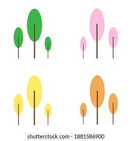 Flowers and plants in spring, summer, autumn and winter. Nature woods, forests, leaves, season.