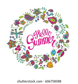 Flowers and plants. Summer. Multicolored pattern