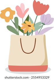 Flowers and plants Vector, Happy Easter flowers flat style cartoon vector, Spring garden flowers, hand-drawn spring flowers in a pot