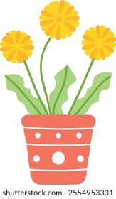 Flowers and plants Vector, Happy Easter flowers flat style cartoon vector, Spring garden flowers, hand-drawn spring flowers in a pot