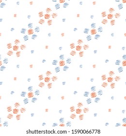 Flowers and polka dot. Hand drawing. Vector illustration of seamless pattern.