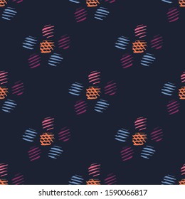 Flowers and polka dot. Hand drawing. Vector illustration of seamless pattern.
