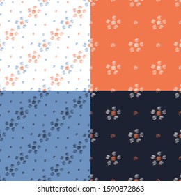 Flowers and polka dot. Hand drawing. Vector illustration. Different color combinations of patterns.