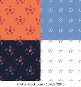 Flowers and polka dot. Hand drawing. Vector illustration. Different color combinations of patterns.
