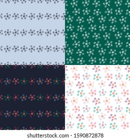 Flowers and polka dot. Hand drawing. Vector illustration. Different color combinations of patterns.