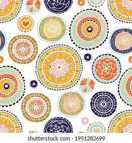 Flowers polka dot. Vector seamless pattern. Can be used in textile industry, paper, background, scrapbooking.