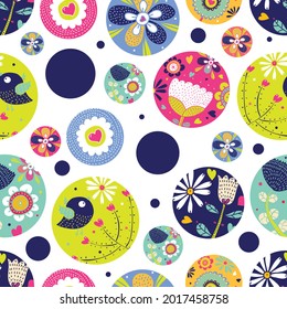 Flowers polka dot. Vector seamless pattern. Endless pattern can be used for ceramic tile, wallpaper, linoleum, textile, web page background