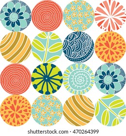 Flowers polka dot. Vector seamless pattern.