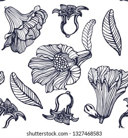 flowers pomegranate seamless pattern vector illustration hand drawing