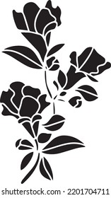 Esténcil vectorial de granada de flores, blanco y negro