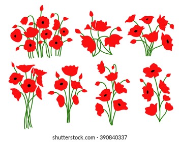 Flowers Poppies Set - Vector