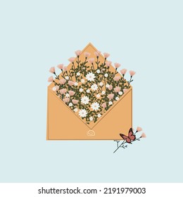 Flowers in Postcard. Vector Letter Illustration.