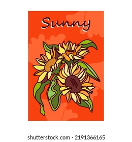Flowers poster. Bunch in vase, blossoms vector illustration with text. Florist shop or spring concept for flyer and brochures design
