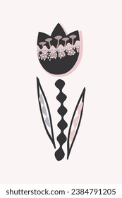 Flowers poster in pink and black color, ready for print wall art