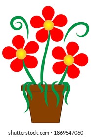 flores, olla, bella, ilustración, vector
