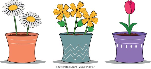 flores en la olla. dibujo vectorial de margarita. planta