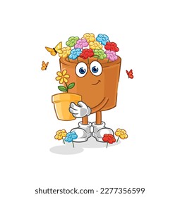 the flowers in pot with a flower pot. character vector