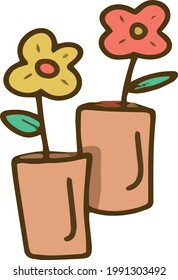 flowers in a pot Gardening vegetable garden doodle set sketch, vector graphic hand drawn illustration. Print textile vintage clipart many elements separately on a white background harvest hobby 