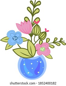 Flores en la cacerola, ilustración, vector sobre fondo blanco