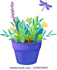 Flowers in a pot isolated on white. Vector design element for greeting and advertising products.