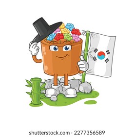 the flowers in pot korean character. cartoon mascot vector