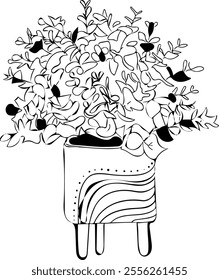 Flowers in a pot line art. Flat isolated  hand drawn home plants. Minimalist style vector illustration
